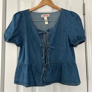 Denim Tie Front Peplum Top – Cotton